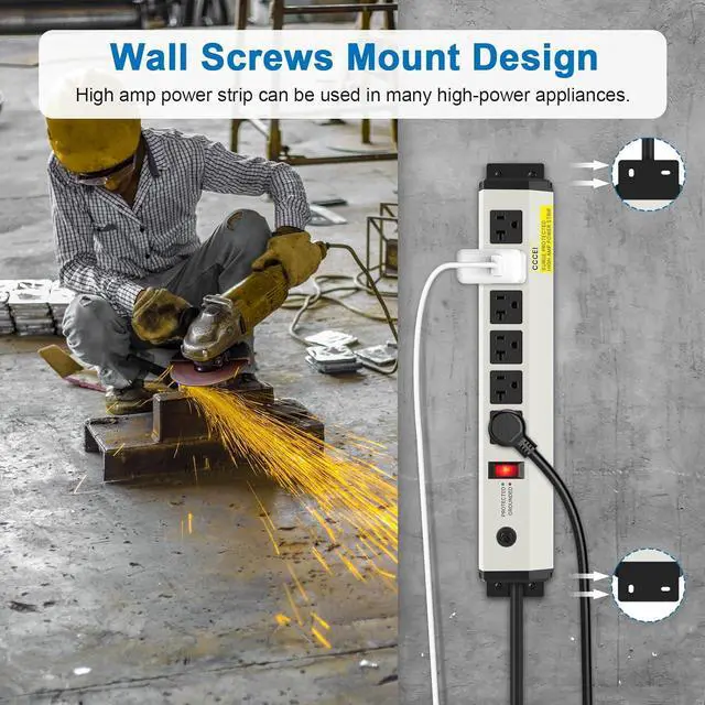 Alt view image 4 of 7 - CCCEI 12 Gauge Heavy Duty Power Strip Surge Protector 4800J, 20 Amp 6 Plug Industrial Shop Garage Metal Multiple Outlets, 6 FT Extension Cord 5-15P Adapter High Amp 6-20R T-Slot 20a for Appliance.