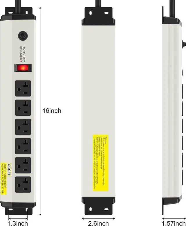 Alt view image 7 of 7 - CCCEI 12 Gauge Heavy Duty Power Strip Surge Protector 4800J, 20 Amp 6 Plug Industrial Shop Garage Metal Multiple Outlets, 6 FT Extension Cord 5-15P Adapter High Amp 6-20R T-Slot 20a for Appliance.