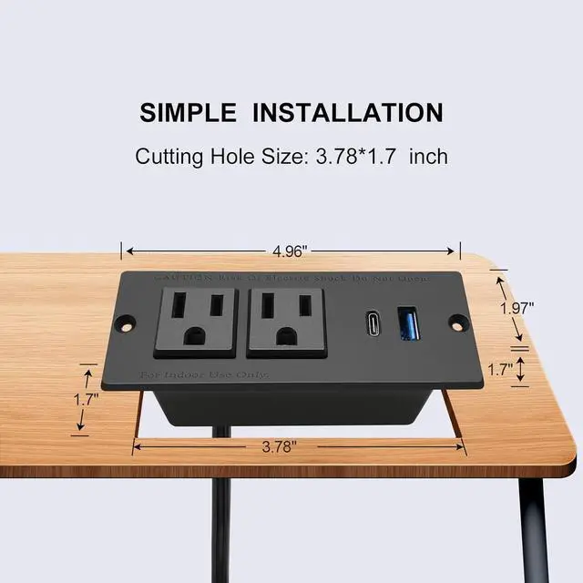 Alt view image 2 of 7 - USB C Recessed Power Strip Fast Charge Desktop Power Station 2 Outlets 2 USB (PD20W & QC18W, Total 20W) Mountable Flat Plug Extension Cord Mount for Tabletop Sofa Cabinet Nightstand (USB C Black)