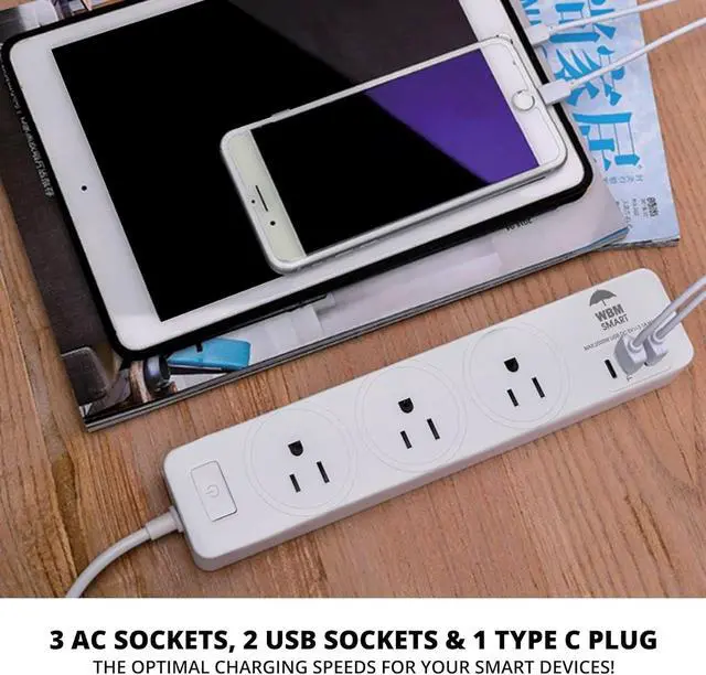 Alt view image 3 of 7 - WBM Extension Cord Socket 5.9 ft, Surge Protector Power Strip with 2 USB Ports and 1 Type C Plug, Flat Multi Outlet Extender for Charging Electronic Devices  2 PCS
