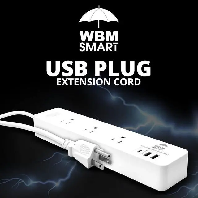 Alt view image 2 of 7 - WBM Extension Cord Socket 5.9 ft, Surge Protector Power Strip with 2 USB Ports and 1 Type C Plug, Flat Multi Outlet Extender for Charging Electronic Devices  2 PCS