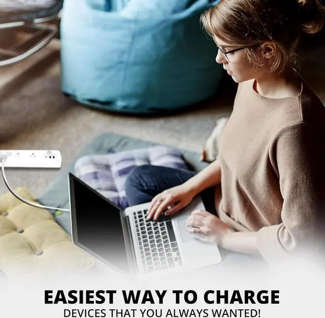 Alt view image 4 of 7 - WBM Extension Cord Socket 5.9 ft, Surge Protector Power Strip with 2 USB Ports and 1 Type C Plug, Flat Multi Outlet Extender for Charging Electronic Devices  2 PCS