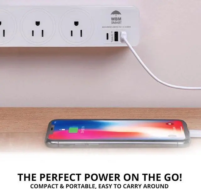 Alt view image 5 of 7 - WBM Extension Cord Socket 5.9 ft, Surge Protector Power Strip with 2 USB Ports and 1 Type C Plug, Flat Multi Outlet Extender for Charging Electronic Devices  2 PCS