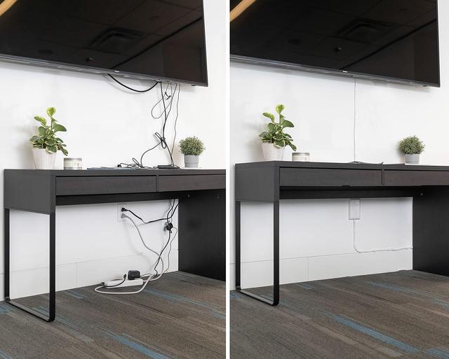 Alt view image 3 of 4 - Sleek Socket - Original & Patented Mounted TV Ultra-Thin Outlet Concealer w/Cord Concealer Kit, Dual Power Strips (for Mounted TV and Floor Devices - No More Drilling Holes in Wall to Hide TV Cord)