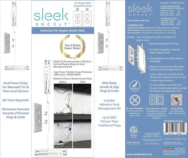 Alt view image 4 of 4 - Sleek Socket - Original & Patented Mounted TV Ultra-Thin Outlet Concealer w/Cord Concealer Kit, Dual Power Strips (for Mounted TV and Floor Devices - No More Drilling Holes in Wall to Hide TV Cord)