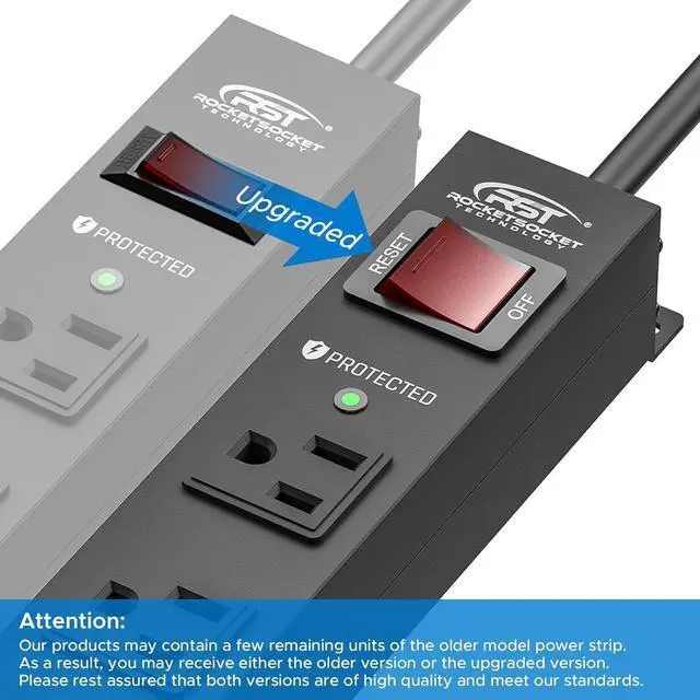 Alt view image 7 of 7 - CRST 6 Outlet Heavy Duty Power Strip with Switch, 15A/1875W Metal Mountable Power Strip Surge Protector 2100Joules, Wide Spaced Power Bar for Garage Worshop Home School, 6 FT Cord