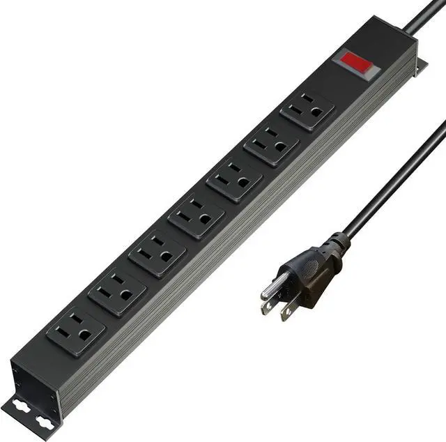 Main image of Metal Power Strip, Mountable Heavy Duty Surge Protector with 6ft Extension Cord and Switch, Aluminum Alloy House for Heat Dissipation, 14AWG Power Cord, 1875W Overload Protection (Black-7AC)