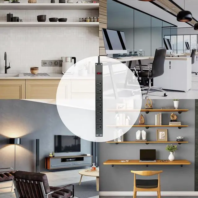 Alt view image 6 of 6 - Metal Power Strip, Mountable Heavy Duty Surge Protector with 6ft Extension Cord and Switch, Aluminum Alloy House for Heat Dissipation, 14AWG Power Cord, 1875W Overload Protection (Black-7AC)