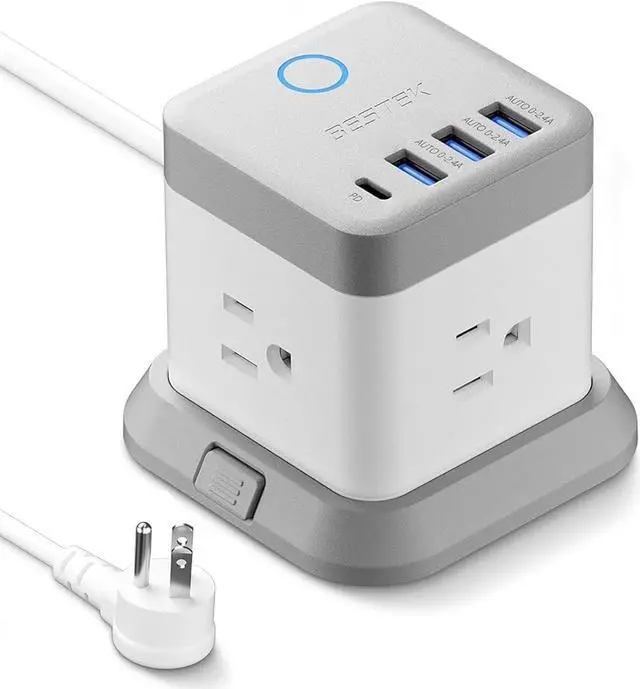 Main image of BESTEK Power Strip with USB, Vertical Cube Mountable Power Outlet Extender with 3 Outlets, 3 USB & 1 USB-C PD20W Ports, 5 Feet Extension Cord Flat Plug and Detachable Base for Easy Mounting