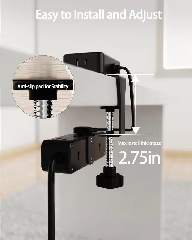 Alt view image 3 of 7 - Dual Layer Desk Clamp Power Strip, Desktop Edge Mount Charging Station with 13 Outlets 4 USB Ports (2 USB C), Under Desk Surge Protector(1700 Joules), 10 Ft Extension Cord for Office Home