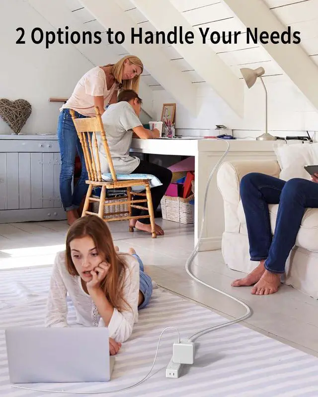 Alt view image 4 of 7 - 2 Pack Power Strip Surge Protector - 7 Outlets 4 USB Ports (2 USB C), Maxpw Ultra Thin Flat Extension Cord & Flat Plug, 10 Ft & 6 Ft, 1875W/15A, 1700 Joules, Wall Mount for Home Office Dorm, White