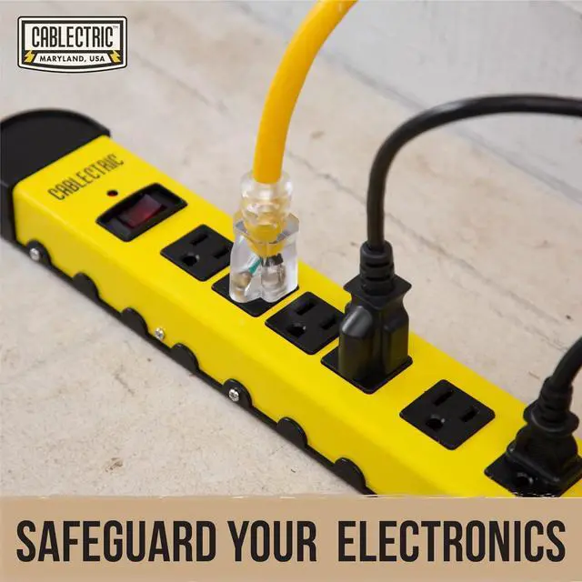 Alt view image 4 of 5 - Heavy Duty Power Strip Surge Protector for Appliances with 9 Ft Long Extension Cord 14 AWG, 6 Outlets Workshop Power Strip with 1200 Joules Surge, Wide Spaced Metal 15 Amp