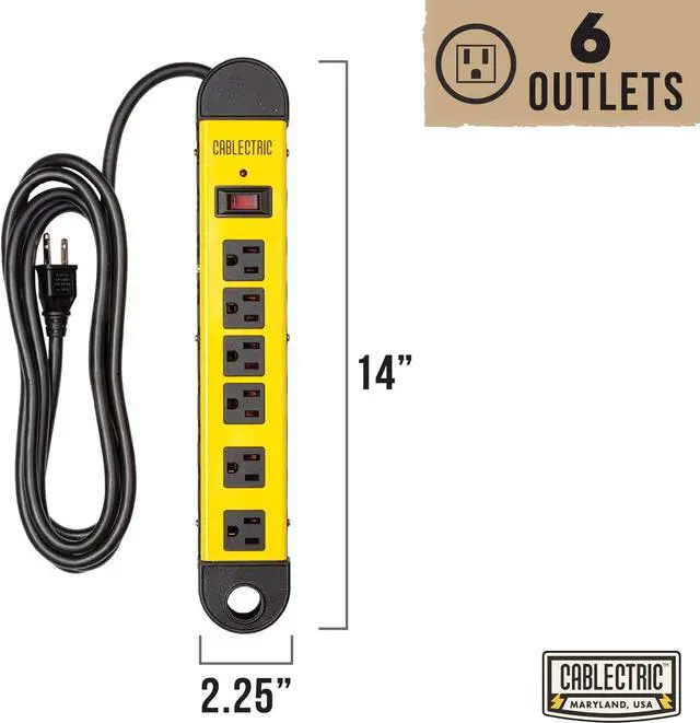 Alt view image 2 of 5 - Heavy Duty Power Strip Surge Protector for Appliances with 9 Ft Long Extension Cord 14 AWG, 6 Outlets Workshop Power Strip with 1200 Joules Surge, Wide Spaced Metal 15 Amp