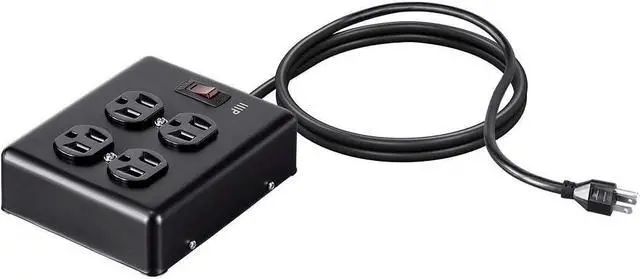 Main image of Monoprice Heavy Duty Metal Surge Protector - 4 Outlet Power Strip, 180 Joules, UL Certified, 6 Feet Cable, Black