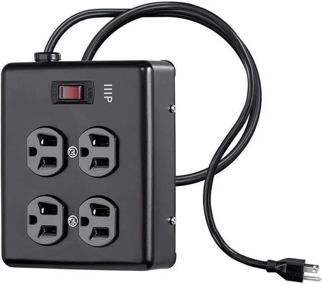 Alt view image 3 of 6 - Monoprice Heavy Duty Metal Surge Protector - 4 Outlet Power Strip, 180 Joules, UL Certified, 6 Feet Cable, Black