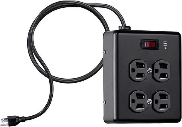 Alt view image 4 of 6 - Monoprice Heavy Duty Metal Surge Protector - 4 Outlet Power Strip, 180 Joules, UL Certified, 6 Feet Cable, Black