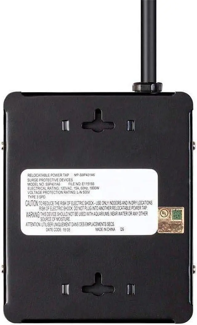 Alt view image 6 of 6 - Monoprice Heavy Duty Metal Surge Protector - 4 Outlet Power Strip, 180 Joules, UL Certified, 6 Feet Cable, Black