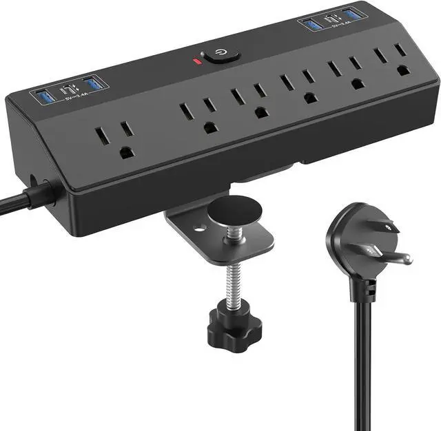 Main image of Desk Clamp Power Strip with 40W Fast Charging Station, JXGUCAT Removable Desk Clamp Mount Power Strip Surge Protector, 2 USB-C Ports, 6 AC Outlets and 10ft Cord, Fits 1.8" Tabletop Edge