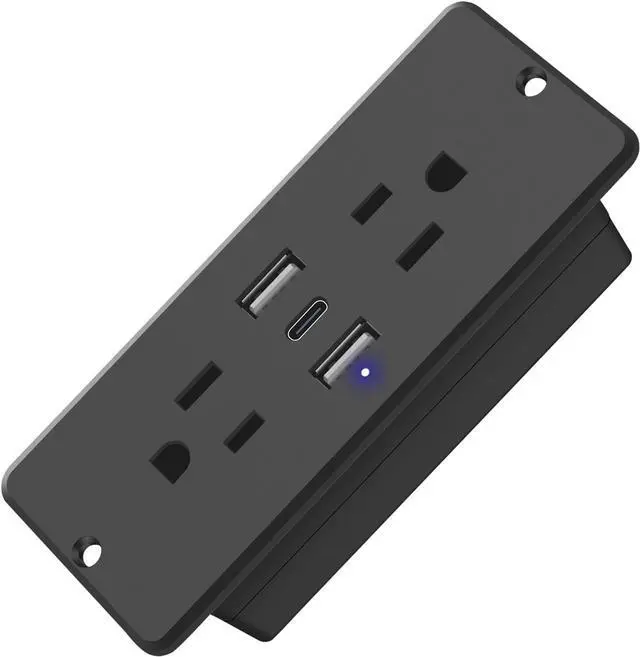 Main image of HHSOET 5 in 1 Recessed Power Strip Flat Plug, 20W Fast Charging Furniture Outlet with USB, Conference Recessed Socket with 2 AC Plugs, 2 USB Ports 1 USB-C, 6ft Power Cord. (Black)