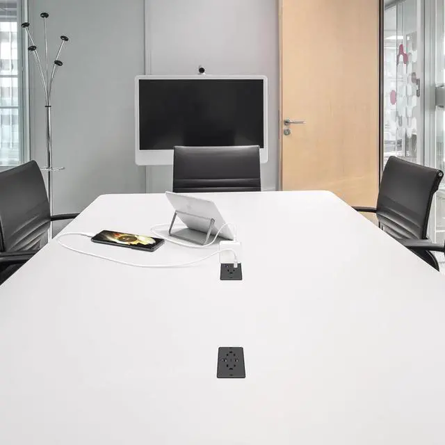 Alt view image 4 of 7 - HHSOET 5 in 1 Recessed Power Strip Flat Plug, 20W Fast Charging Furniture Outlet with USB, Conference Recessed Socket with 2 AC Plugs, 2 USB Ports 1 USB-C, 6ft Power Cord. (Black)