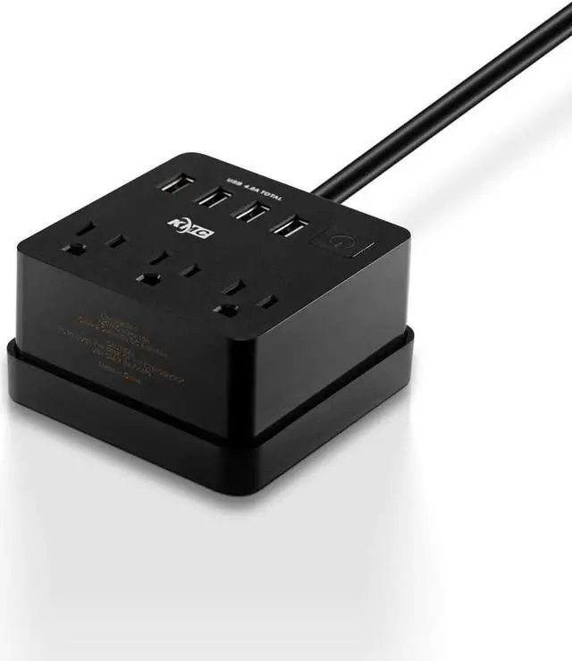 Main image of KMC 3-Outlet Travel Power Strip with USB Ports (4 USB-A), 5 ft Extention Cord with Multiple Outlets and USB Power Strip, Travel Extension Cord with USB Ports, Power Cube with USB Ports, Black