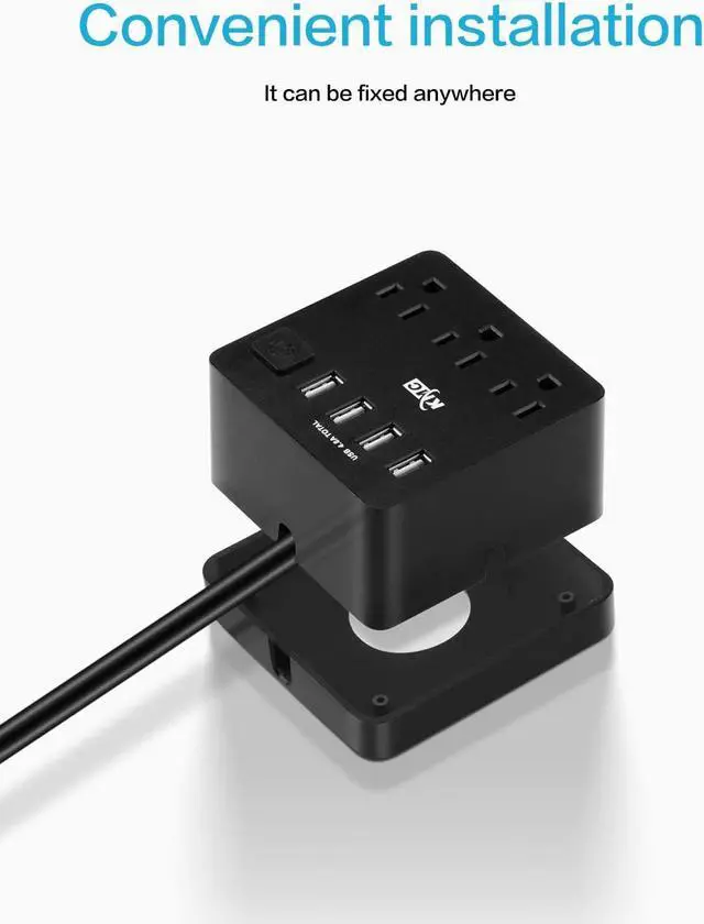 Alt view image 5 of 7 - KMC 3-Outlet Travel Power Strip with USB Ports (4 USB-A), 5 ft Extention Cord with Multiple Outlets and USB Power Strip, Travel Extension Cord with USB Ports, Power Cube with USB Ports, Black