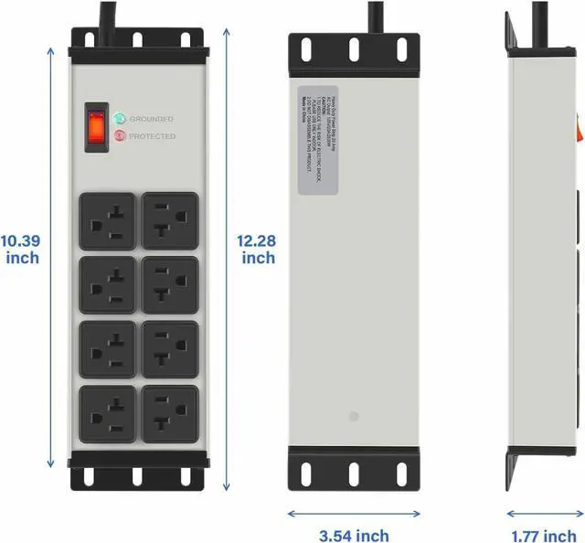 Alt view image 7 of 7 - CCCEI Heavy Duty Power Strip Surge Protector 20 AMP, 8 Outlets 12 Gauge Industrial Shop Garage Metal Multiple Outlets, 6 FT Extension Cord 5-15P Adapter High Amp 6-20R T-Slot 20a for Appliance