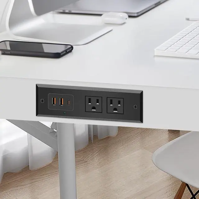 Alt view image 6 of 7 - Recessed Power Socket, PD 20W USB C Fast Charging Power Strip, Plug in 2 Outlets & 2 USB-A Ports &1 USB-C Port,Connect Flat Plug 6.5ft Extension Cord