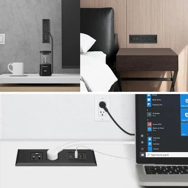 Alt view image 7 of 7 - Recessed Power Socket, PD 20W USB C Fast Charging Power Strip, Plug in 2 Outlets & 2 USB-A Ports &1 USB-C Port,Connect Flat Plug 6.5ft Extension Cord