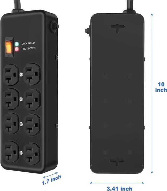 Alt view image 6 of 7 - 20Amp Power Strip Surge Protector, Durable Metal 8-Outlet with Heavy Duty 20 Amp 10Ft 12 Gauge Extension Cord, for Garage, Workshop & Industrial Use with 6-20R T-Slot Outlets, 4800J