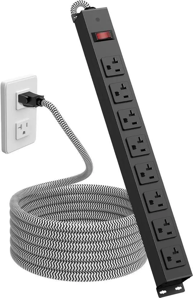 Main image of HEZI 20 Amp Power Strip Surge Protector 1200J, Metal 8 Outlets Heavy Duty 20amp, 6Ft 12 Gauge Extension Cord for Appliance Workbench Garage Industrial, Combine with T-Plug Adapter,5-20R T-Slot