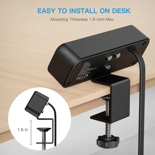 Alt view image 5 of 7 - 3 Outlet Desk Clamp Power Strip with USB C, Black Flat Plug Desktop Edge Clamp Power Socket Connect 6.5 ft Thin Extension Cord for 1.6 inch Tables