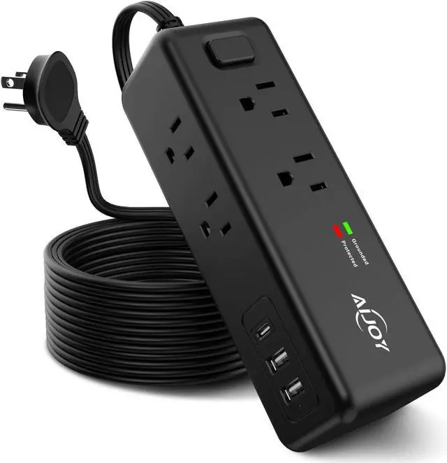 Main image of Power Strip Surge Protector, 5 FT Extension Cord with 8 AC Ports and 3 USB Ports (1 USB C), 3-Side Outlet Extender Strip, Flat Plug, Wall Mount, Small Power Strip for Travel Office Dorm Home