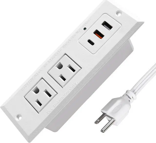 Main image of Recessed Power Strip with USB C, 20W PD Fast Charge Desk Multiple Outlets Type C Mountable Power Socket 6.56 FT Extension Cord (White)