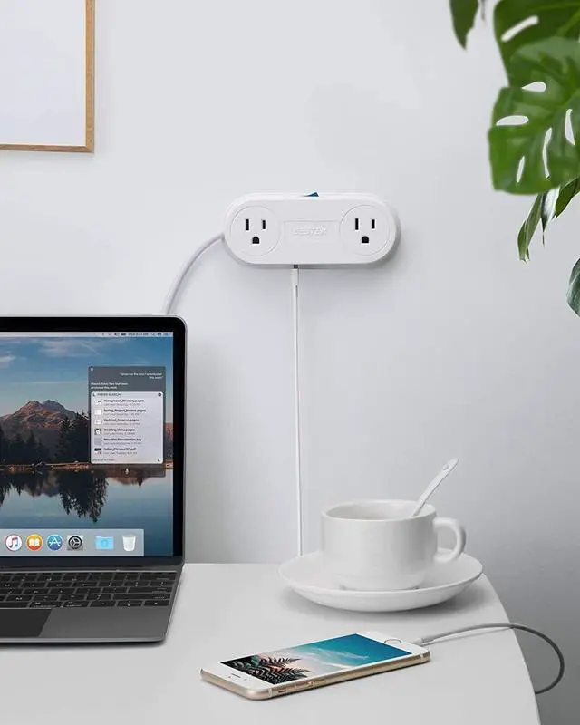 Alt view image 5 of 6 - Small Power Strip with 3 USB Ports, BESTEK 2 Outlet Portable Plug Strip Charging Station with Adhesive Sticker, 5 Ft Extension Cord, Ultra-Compact for Cruise Ships, Dorm Room,Travel, Bedside, Office