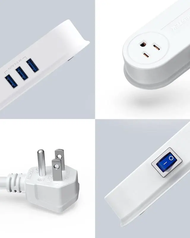 Alt view image 6 of 6 - Small Power Strip with 3 USB Ports, BESTEK 2 Outlet Portable Plug Strip Charging Station with Adhesive Sticker, 5 Ft Extension Cord, Ultra-Compact for Cruise Ships, Dorm Room,Travel, Bedside, Office