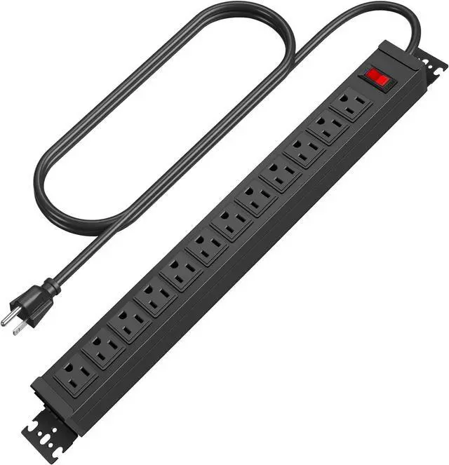Main image of HHSOET Rotating Mountable Power Strip, 12 Outlet Wall Mount Surge Protector, Metal Heavy Duty and Versatile Outlet Strip, Stylish Appearance, Sturdy and Durable, 6ft Power Cord.(Black)