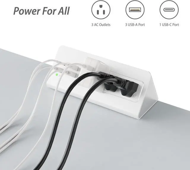 Alt view image 2 of 7 - Desk Edge Clamp Mount Power Strips with 4 USB Ports(1xPD 20W USB-C Port)& 3 AC Outlets,1875 Joules Tabletop Surge Protector, Power Sockets for Office Table/Hotel Nightstands,ETL Listed (1-Pack, White)
