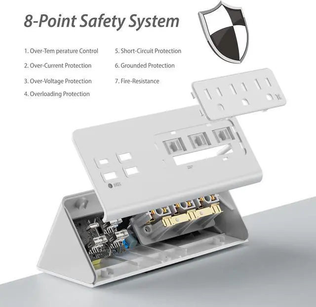 Alt view image 5 of 7 - Desk Edge Clamp Mount Power Strips with 4 USB Ports(1xPD 20W USB-C Port)& 3 AC Outlets,1875 Joules Tabletop Surge Protector, Power Sockets for Office Table/Hotel Nightstands,ETL Listed (1-Pack, White)