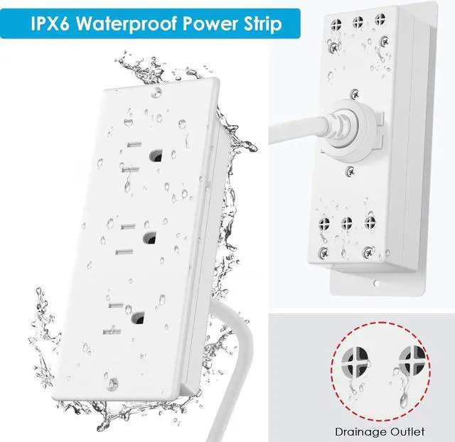 Alt view image 2 of 7 - Conference Recessed Power Strip with 3 Outlets, Waterproof, Splash Resistant, 6ft Extension Cord, Flat Plug