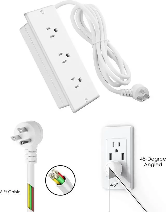 Alt view image 6 of 7 - Conference Recessed Power Strip with 3 Outlets, Waterproof, Splash Resistant, 6ft Extension Cord, Flat Plug