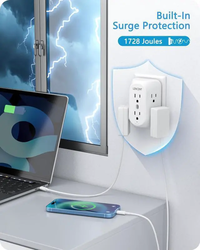Alt view image 5 of 7 - LENCENT 2 Prong Power Strip, 3 to 2 Prong Grounding Outlet Adapter, Polarized Plug, Surge Protector, 3-Sided 6 Outlet Widely Spaced Extender, Mountable Wall tap for Non-Grounded Outlets, 3 Packs