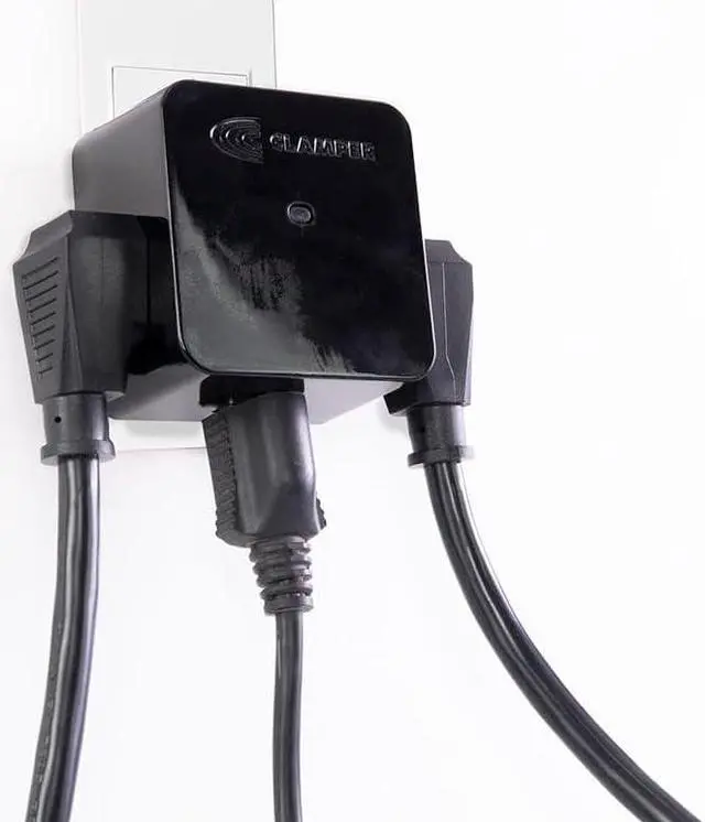 Main image of Clamper 3-Outlet Surge Protector 1800 Joules, 1875W, for TV, PC, Xbox, PS5, Refrigerators and Other Appliances (Compact Wall Surge Protector), iCLAMPER Power 3, 1-Pack Black