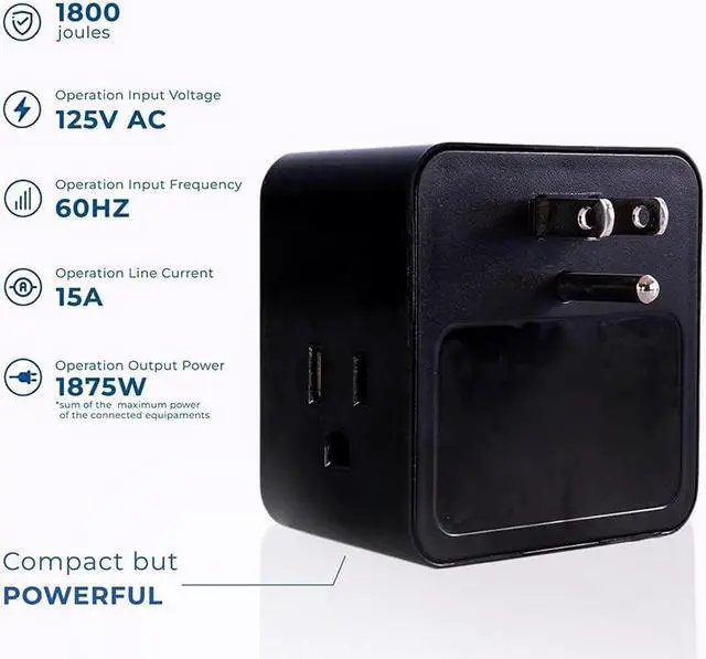 Alt view image 3 of 7 - Clamper 3-Outlet Surge Protector 1800 Joules, 1875W, for TV, PC, Xbox, PS5, Refrigerators and Other Appliances (Compact Wall Surge Protector), iCLAMPER Power 3, 1-Pack Black