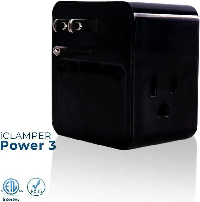 Alt view image 2 of 7 - Clamper 3-Outlet Surge Protector 1800 Joules, 1875W, for TV, PC, Xbox, PS5, Refrigerators and Other Appliances (Compact Wall Surge Protector), iCLAMPER Power 3, 1-Pack Black