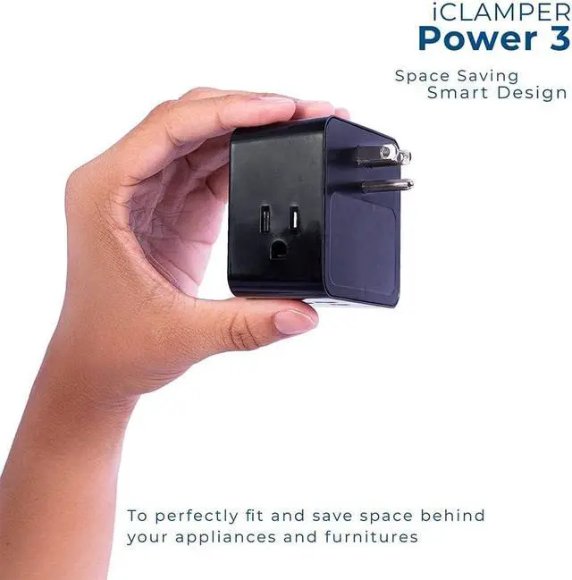 Alt view image 6 of 7 - Clamper 3-Outlet Surge Protector 1800 Joules, 1875W, for TV, PC, Xbox, PS5, Refrigerators and Other Appliances (Compact Wall Surge Protector), iCLAMPER Power 3, 1-Pack Black