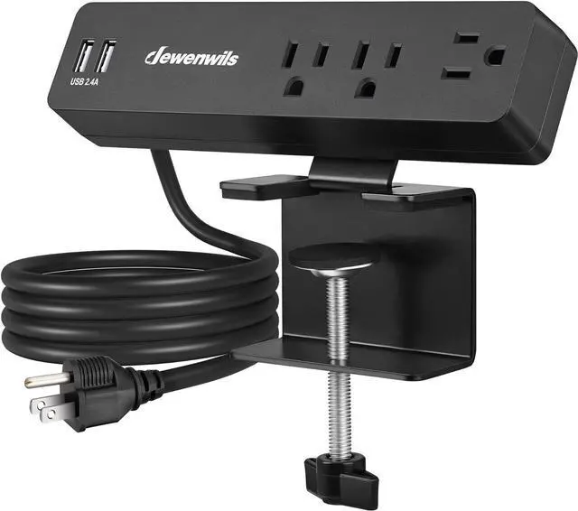 Main image of DEWENWILS Desk Clamp Power Strip, Desktop Power Station with 3 AC Outlets(15A/1800W), 2 USB Ports, Desk Mount Power Outlet for Home, Office, 6Ft 14/3C SJT Extension Cord