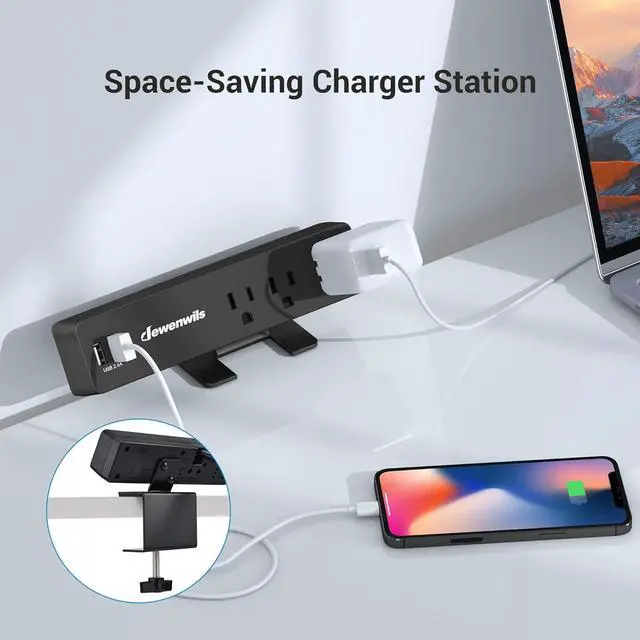 Alt view image 3 of 7 - DEWENWILS Desk Clamp Power Strip, Desktop Power Station with 3 AC Outlets(15A/1800W), 2 USB Ports, Desk Mount Power Outlet for Home, Office, 6Ft 14/3C SJT Extension Cord