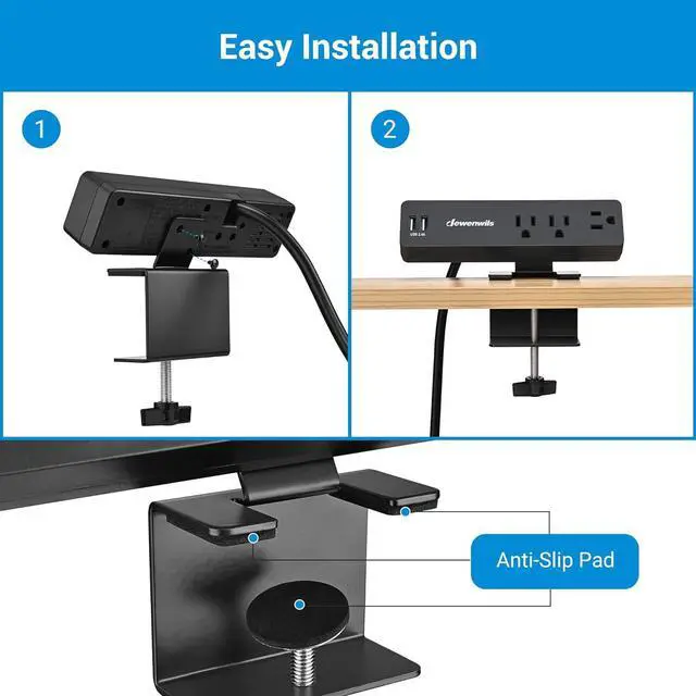 Alt view image 4 of 7 - DEWENWILS Desk Clamp Power Strip, Desktop Power Station with 3 AC Outlets(15A/1800W), 2 USB Ports, Desk Mount Power Outlet for Home, Office, 6Ft 14/3C SJT Extension Cord
