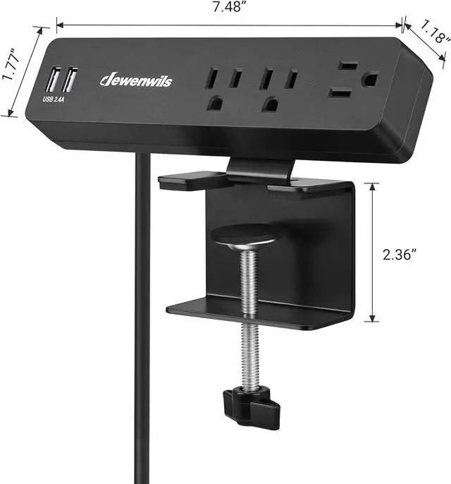 Alt view image 7 of 7 - DEWENWILS Desk Clamp Power Strip, Desktop Power Station with 3 AC Outlets(15A/1800W), 2 USB Ports, Desk Mount Power Outlet for Home, Office, 6Ft 14/3C SJT Extension Cord
